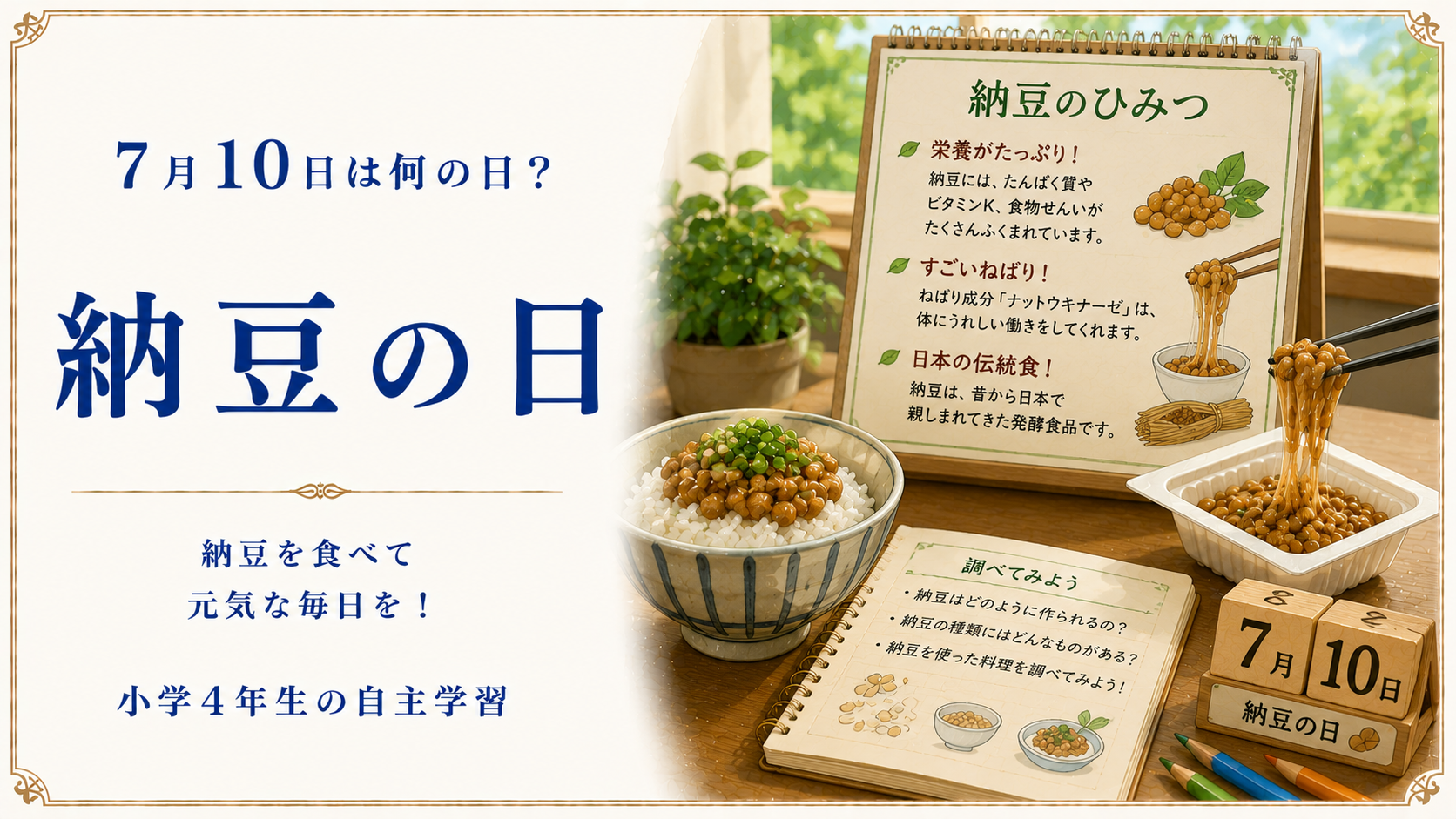 7月10日は何の日？小学生の自主学習に使える「納豆の日」のアイキャッチ画像