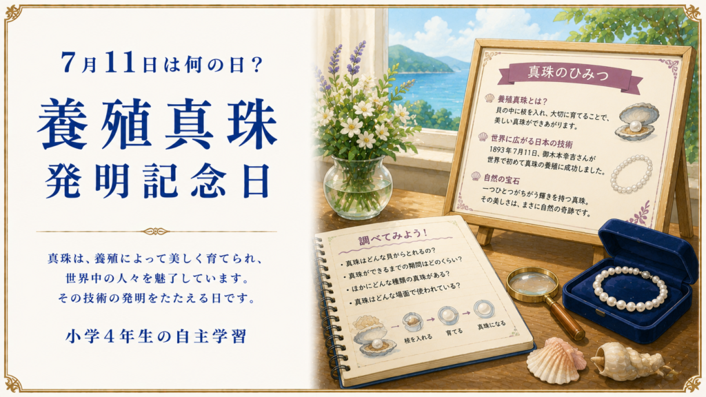 7月11日は何の日？小学生の自主学習に使える「養殖真珠発明記念日」のアイキャッチ画像