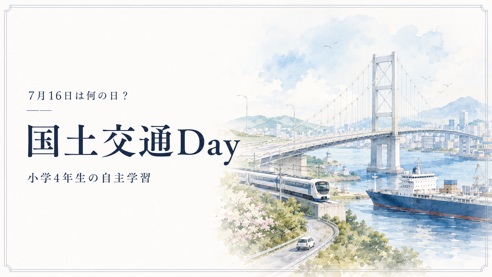 7月16日は何の日?小学生の自主学習に使える「国土交通Day」のアイキャッチ画像