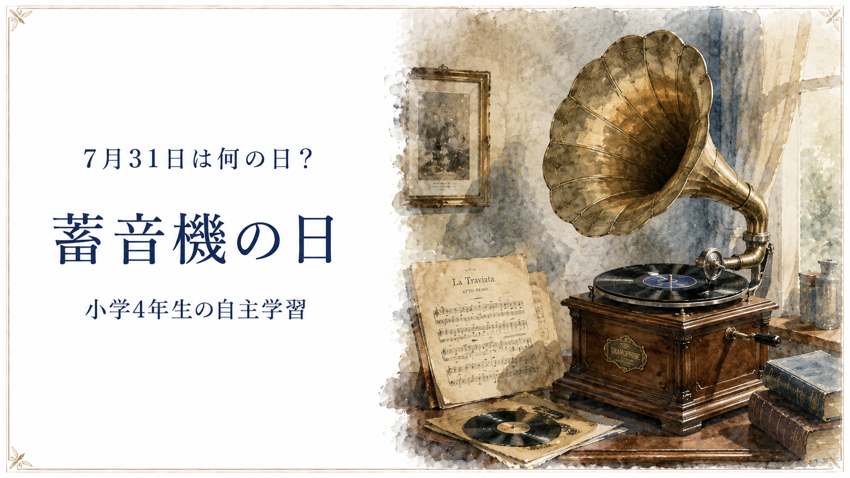7月31日は何の日?小学生の自主学習に使える「蓄音機の日」のアイキャッチ画像