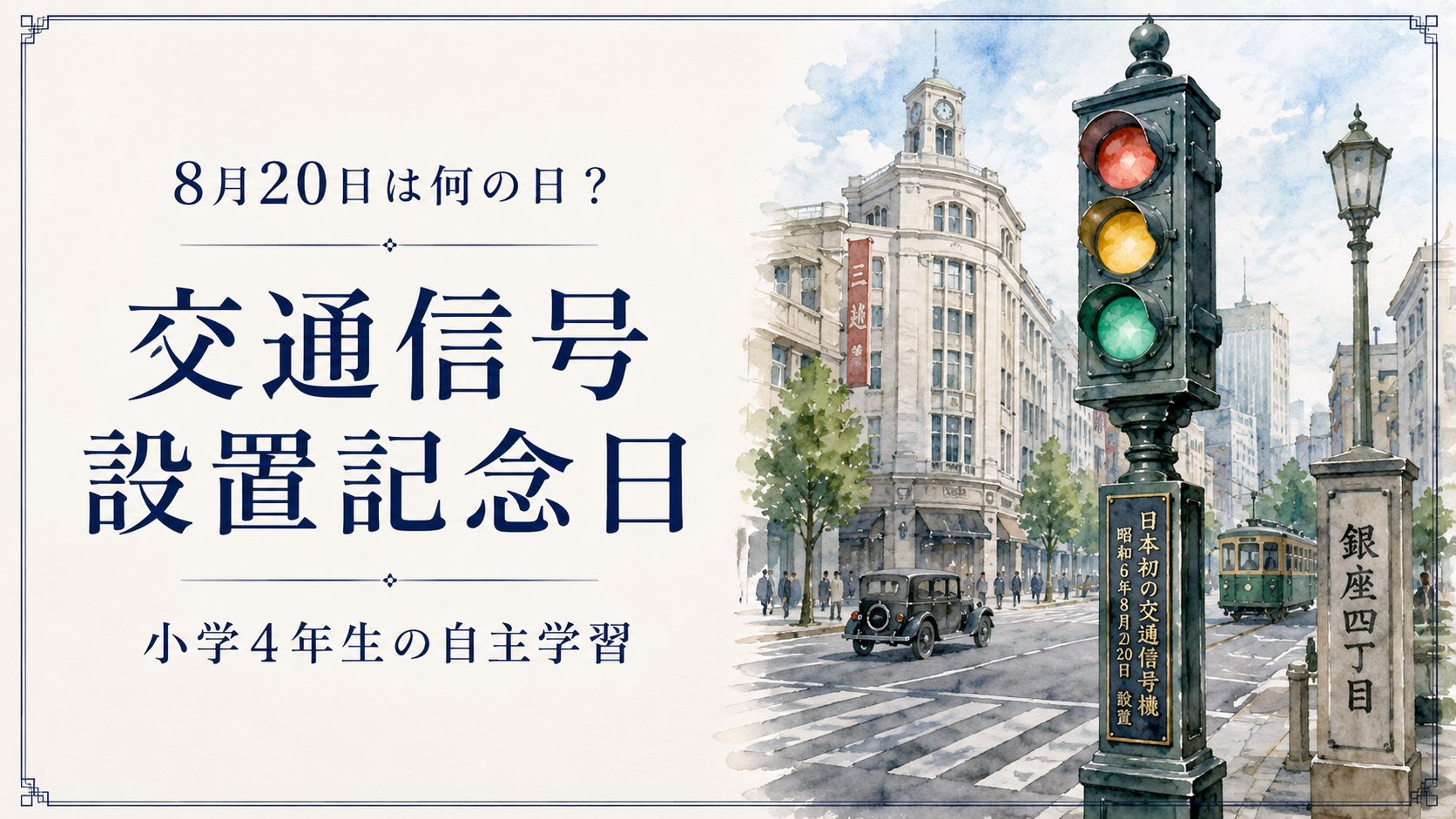 8月20日は何の日?小学生の自主学習に使える「交通信号の日」のアイキャッチ画像