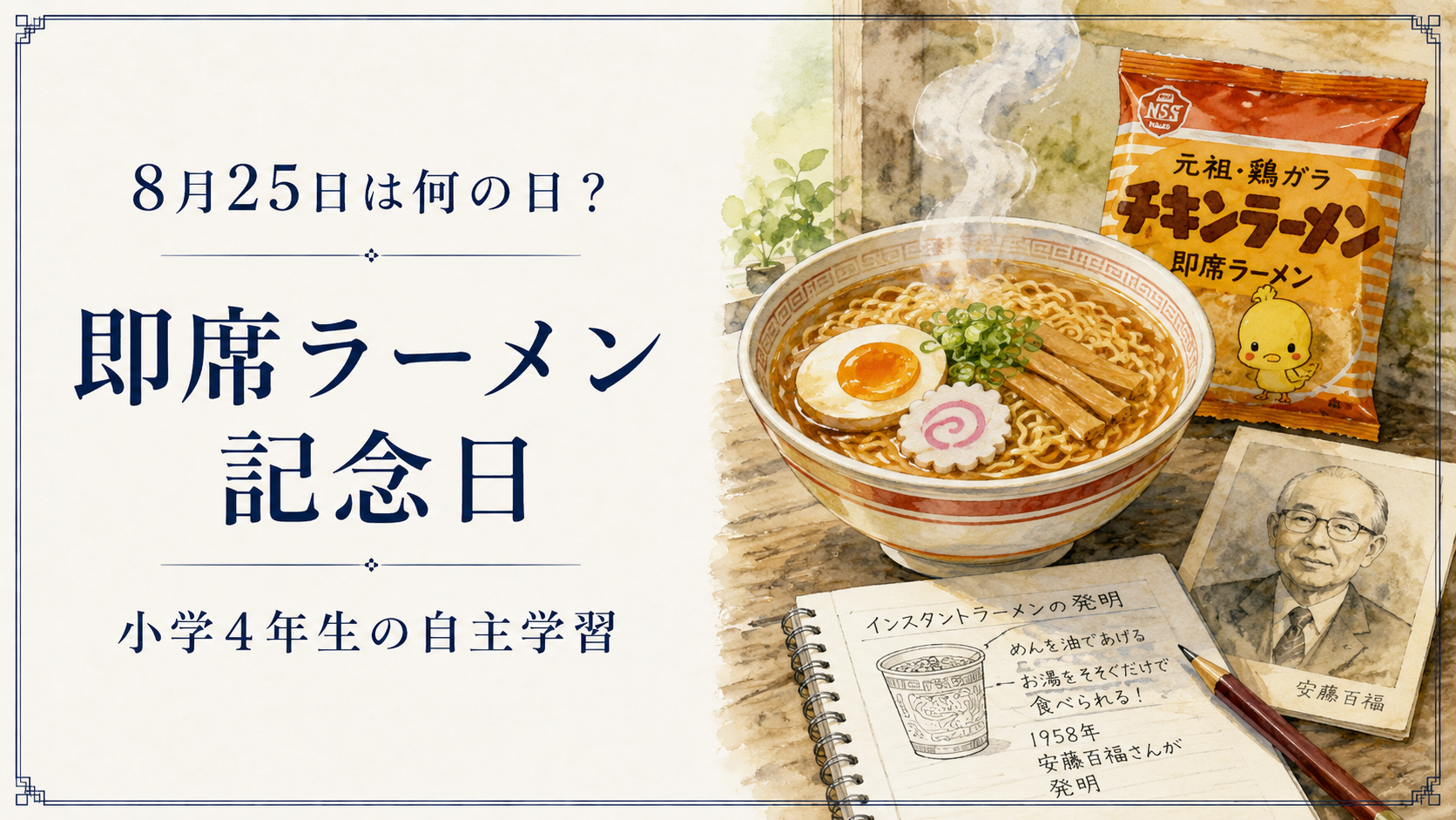 8月25日は何の日?小学生の自主学習に使える「即席ラーメン記念日」のアイキャッチ画像