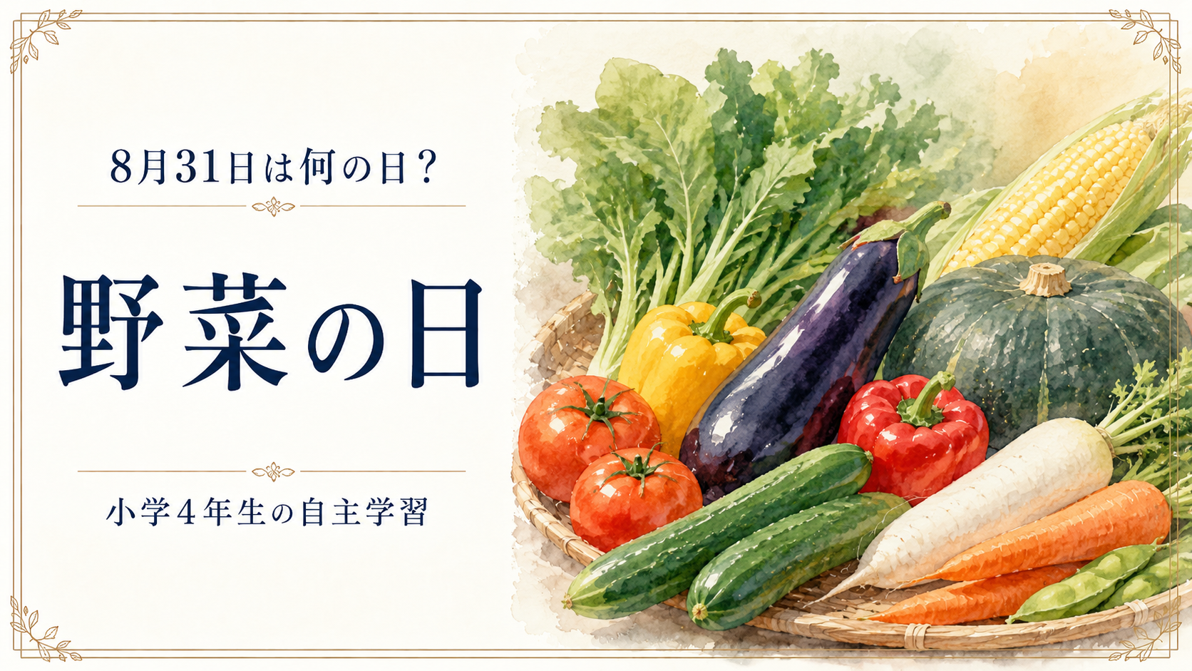 8月31日は何の日?小学生の自主学習に使える「野菜の日」のアイキャッチ画像