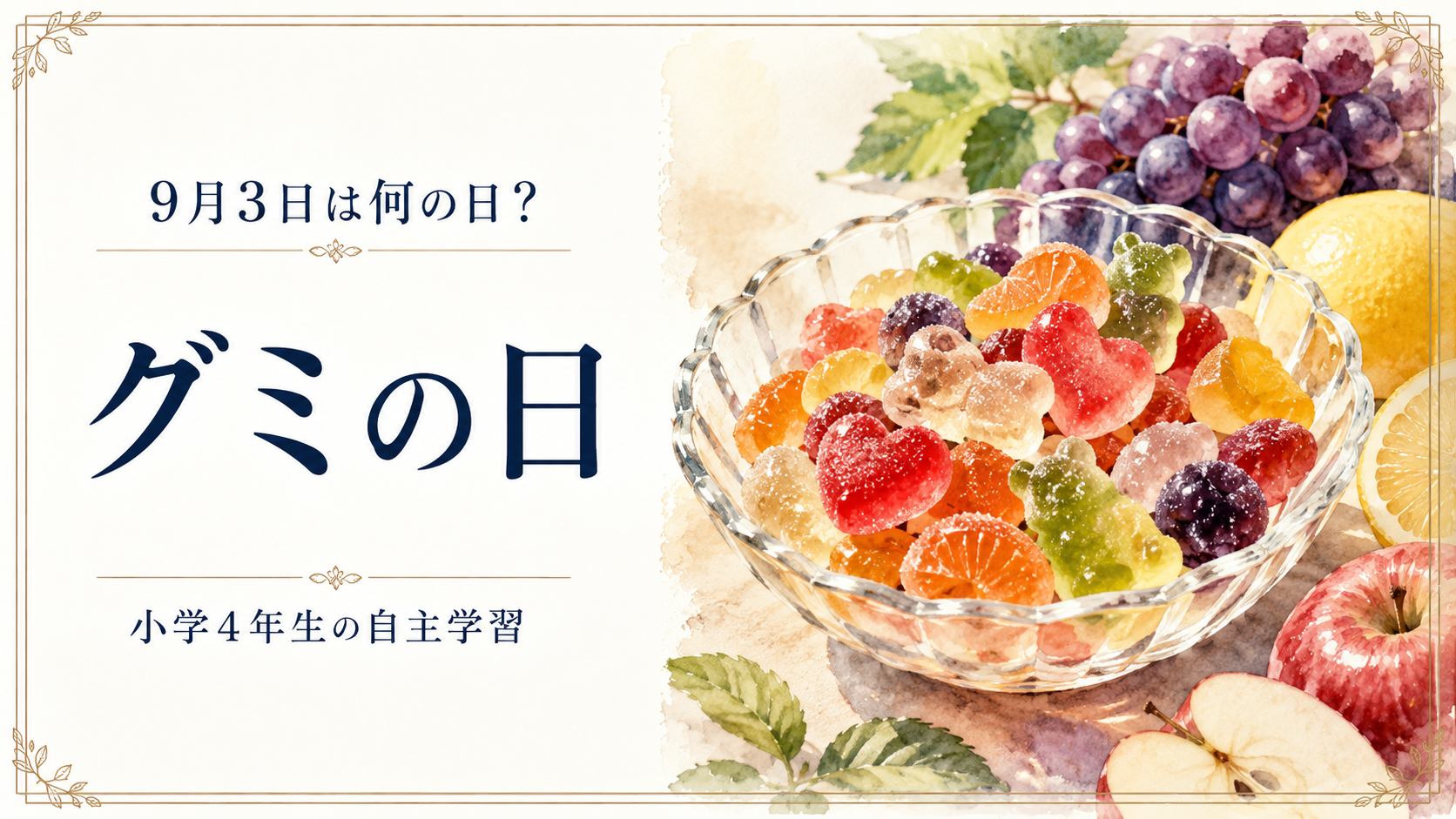 9月3日は何の日？小学生の自主学習に使える「グミの日」のアイキャッチ画像