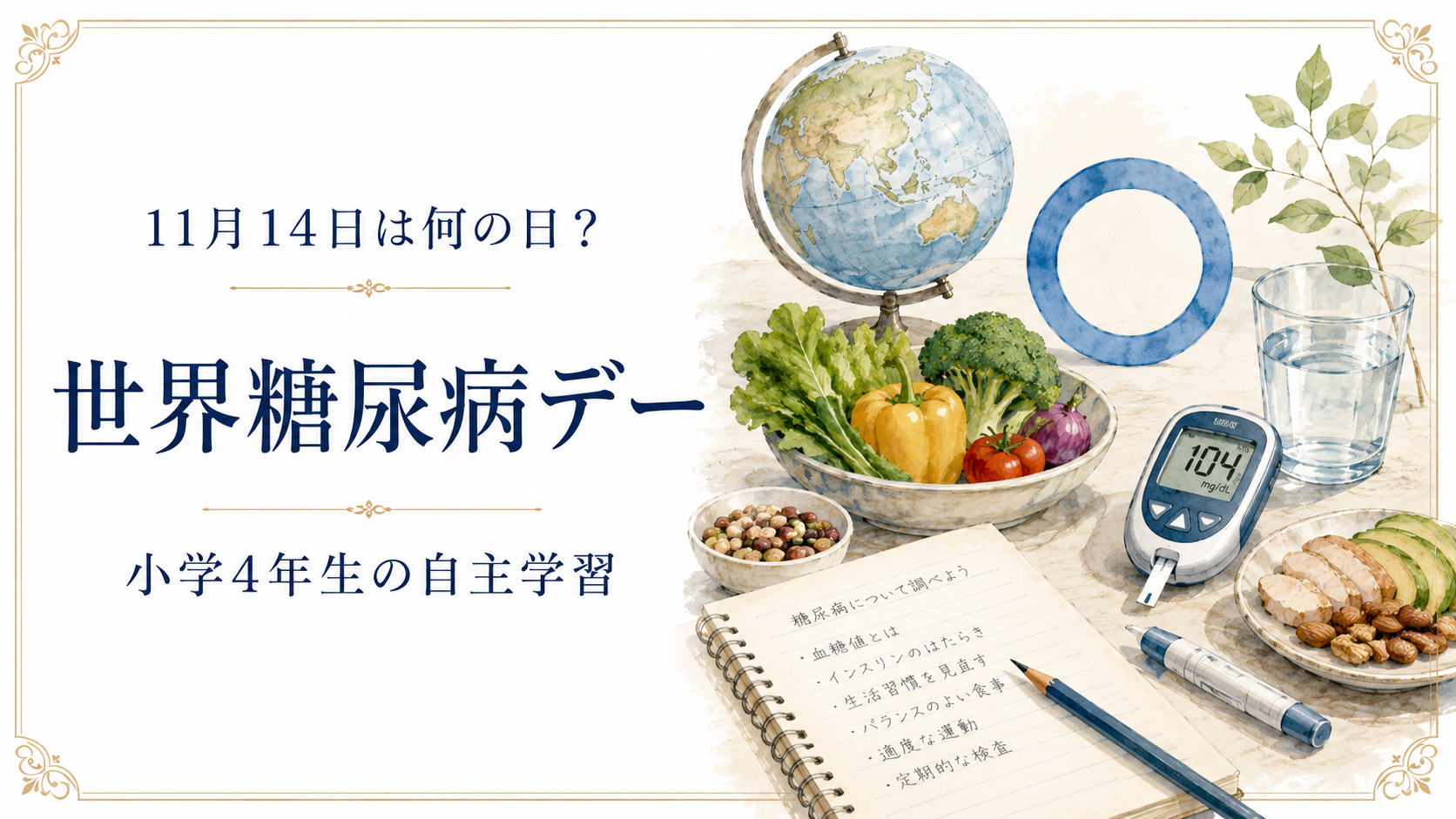 11月14日は何の日？小学生の自主学習に使える「世界糖尿病デー」のアイキャッチ画像